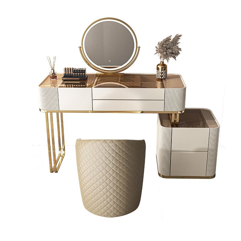 Dimmable Lighted Mirror Dressing Table with 5 Drawers Glass/Stone Top Make-up Vanity
