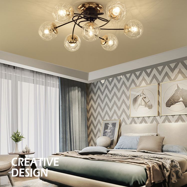 Black Contemporary Glass Flush Mount 1-Light Spherical Flush Ceiling Light for Bedroom