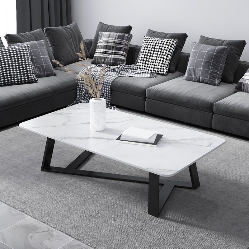 Glam Style Slate Top White Gold/black Top Black Metal Footer Coffee Table