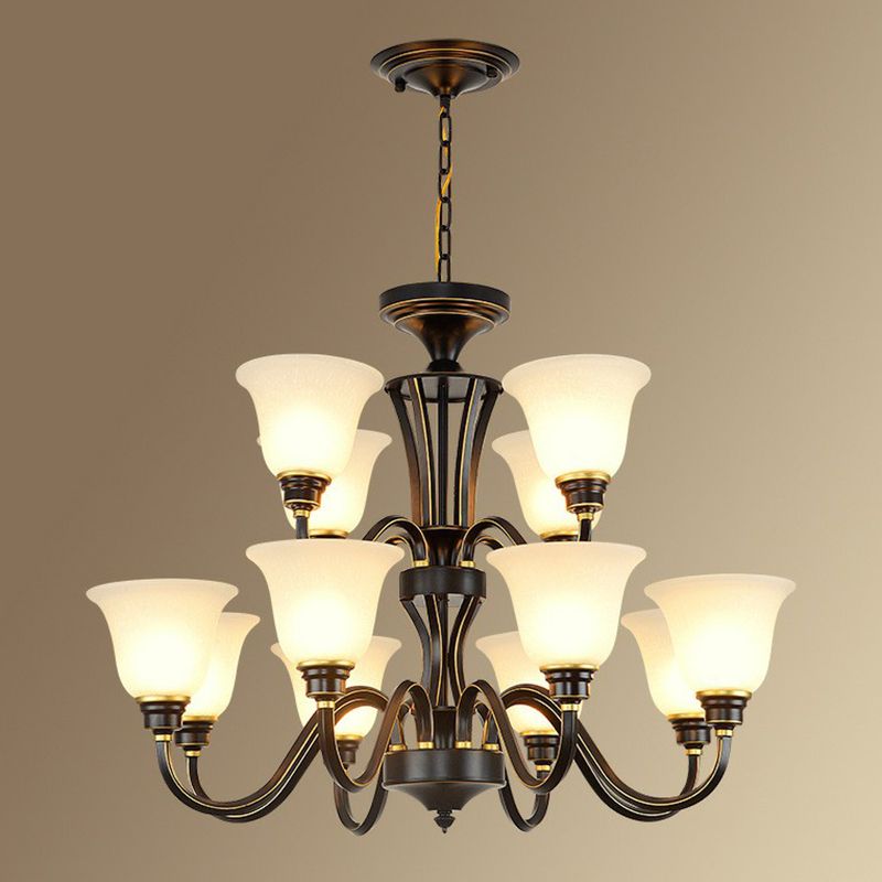 Rustikale glockenförmige Suspension lichtcreme Glas Kronleuchter Beleuchtung für Esszimmer