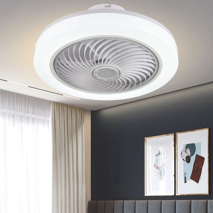 Weiße kreisförmige LED -Deckenlicht in moderner Einfachheit Schmiedeeisendecken -Deckenventilatoren mit Acrylschatten