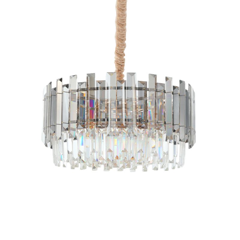 Dual-Layered Dining Room Chandelier Modernist Clear and Smoke Gray Crystal 9-Bulb Gold Pendant