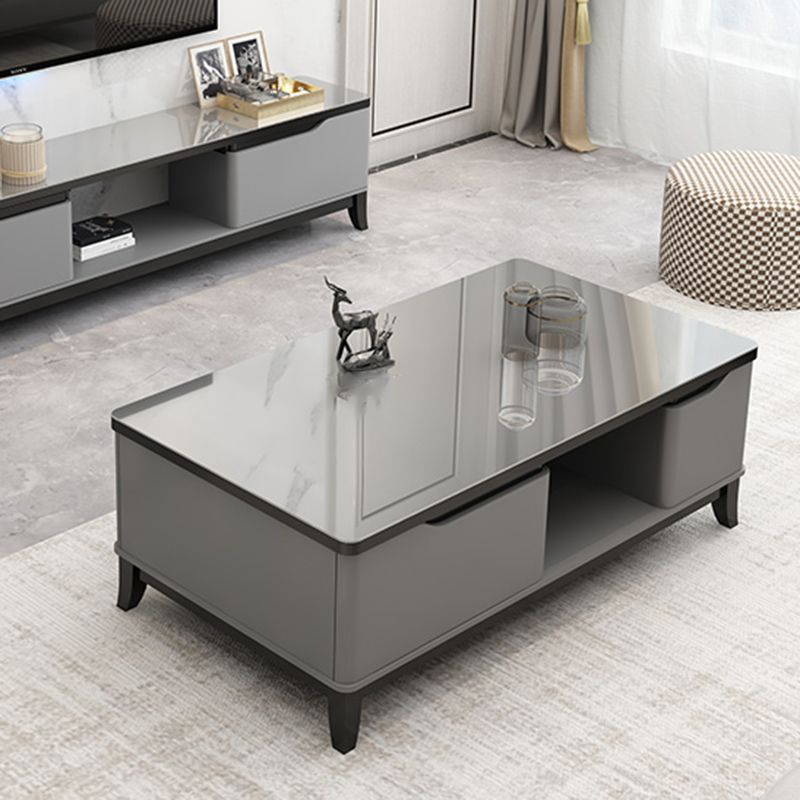 17.7 " Tall Contemporary Wood 4 Legs Glass/slate Rectangular Top Coffee Table with Drawers