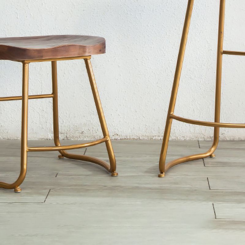 Modern Armless Backless Counter Stool Iron Bar Stool with Wooden Seat for Indoor