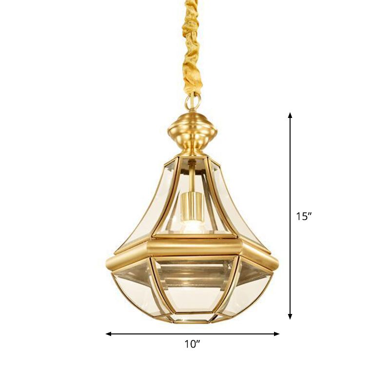 1-Light Hanging Light Minimalist Living Room Pendant Lamp with Pear Seeded/Clear Glass Shade in Polished Brass/Antique Brass
