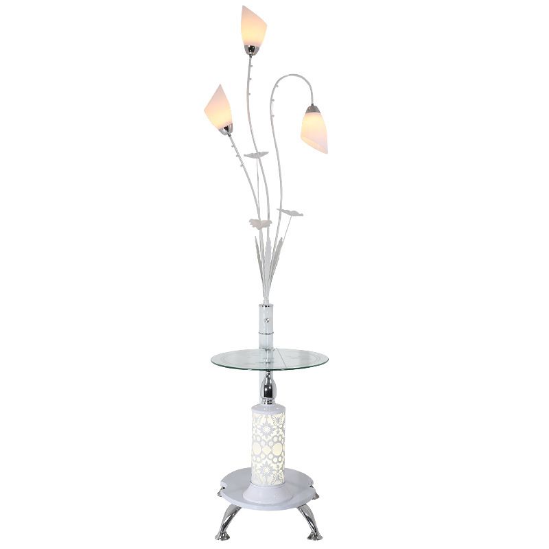 Sala de estar de tulipán lámpara de pie blanca con vidrio de marfil de marfil rústico con mesa con mesa