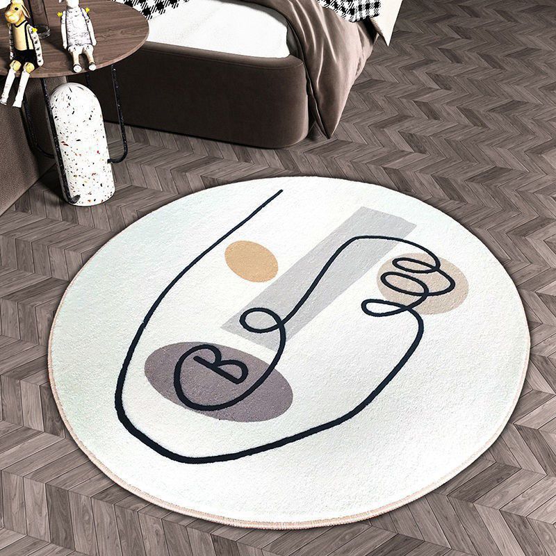 Contemporary Abstract Round Rug Area Carpet Easy Care Machine Washable Indoor Rug