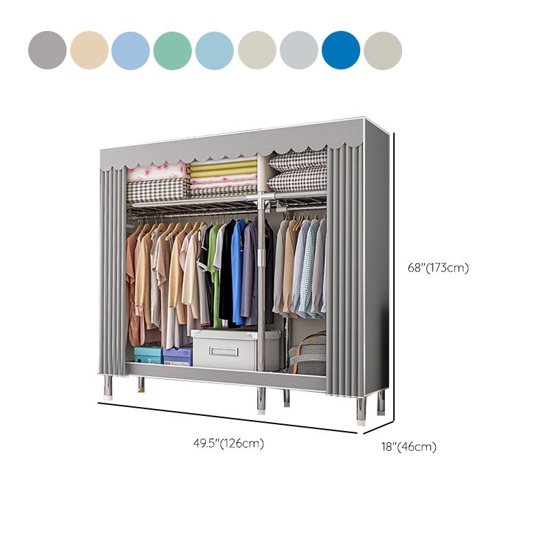Modern Metal Frame Wardrobe Freestanding Wardrobe with Garment Rod