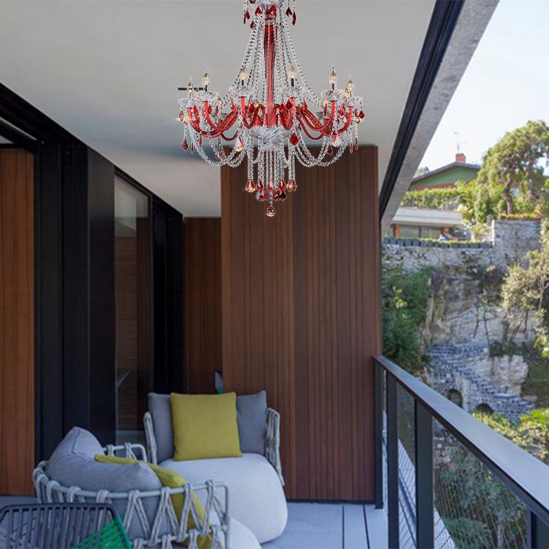 Lampada del lampadario a candela moderna K9 Crystal 12 lampadine a sospensione Rossa Luce a sospensione per balcone