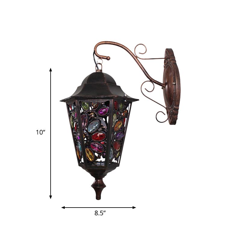 1 Hoofdbloem/Cirkel SCONCE LAMP BOHEMISCHE Zwarte metalen Wandlamp met gebogen arm voor restaurant