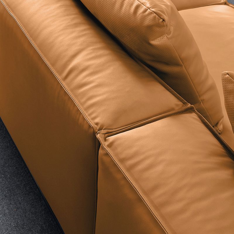 Contemporary Genuine Leather Settee Square Arm Loveseat in Green/Beige/Brown/Gray