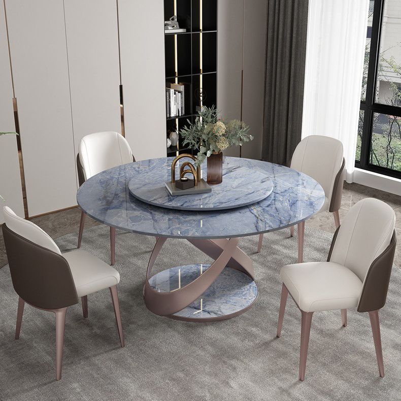 Round Sintered Stone Dining Table Modern Furniture with Pedestal Base in Matte Finish
