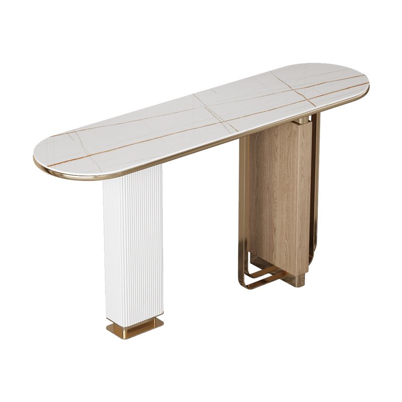 Glam White Oval Console Table Stone Console Sofa Table for Hall