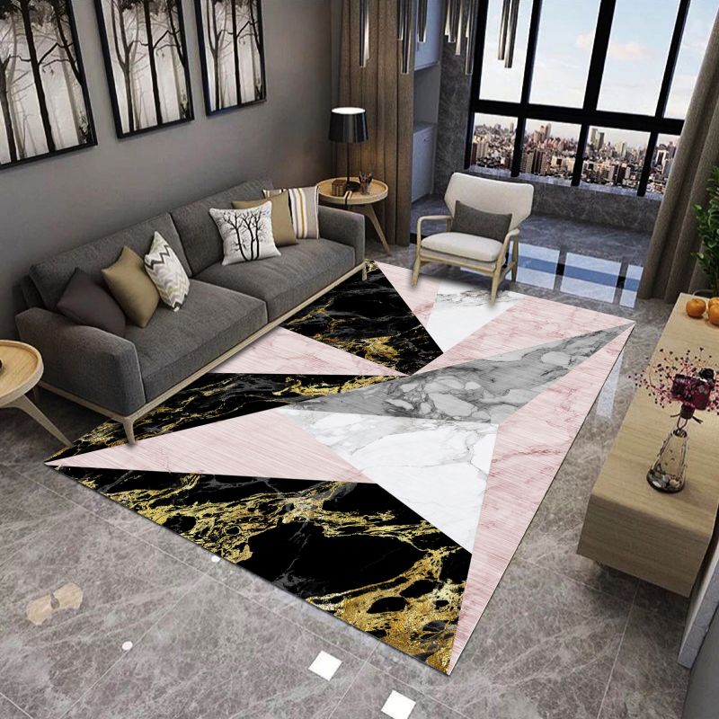 Alfombra de diamantes de poliéster de color interior de color rosa claro para sala de estar para sala de estar