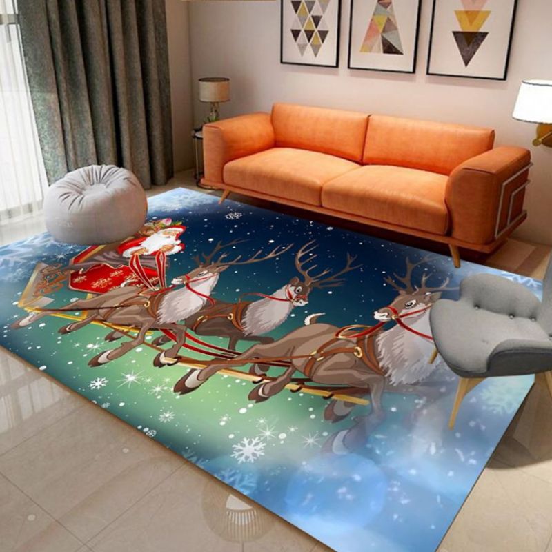 Light Modern Rug Polyester Santa Claus Area Rug Non-Slip Backing Rug for Drawing Room