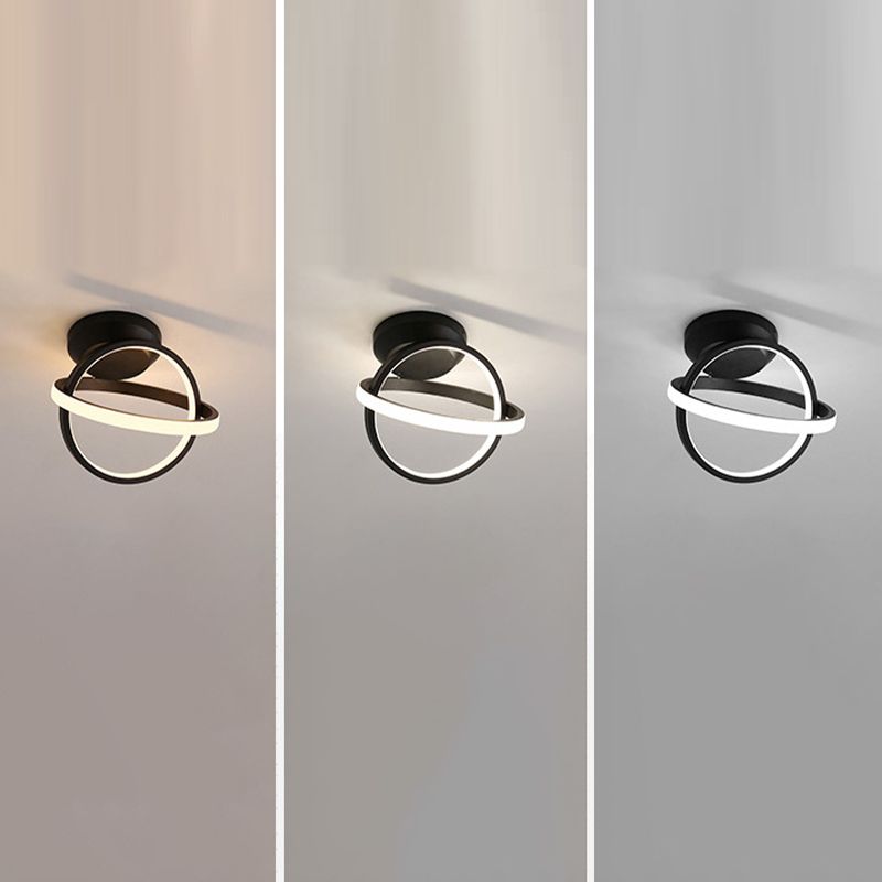 Round Shape Metal Flush Mount Light Modern Style 2 Lights Flush Ceiling Light in Black