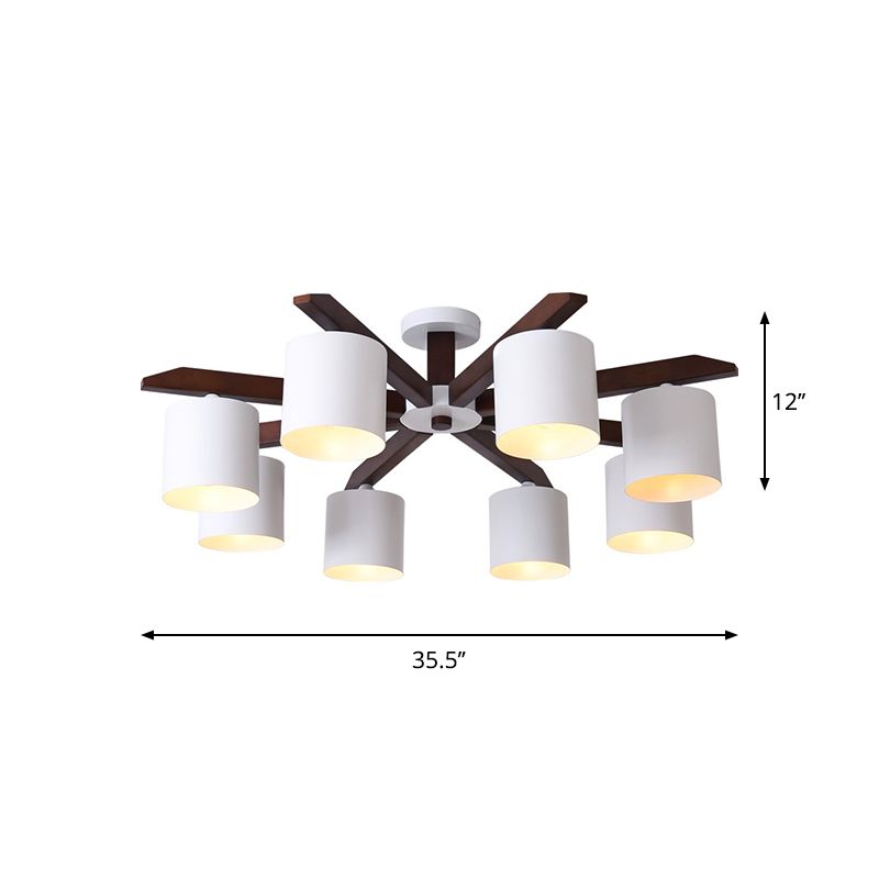 Eimer-Wohnzimmer-Deckenmontage-Kronleuchter, metallische 5/6/8-flammige, moderne, halbbündige Leuchte in Braun und Weiß