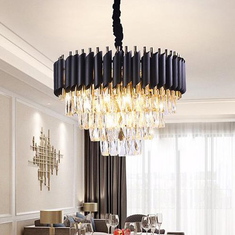 Gelaagde woonkamer kroonluchter verlichting minimalistisch K9 Crystal Postmodern Chandelier Light Fecture in zwart