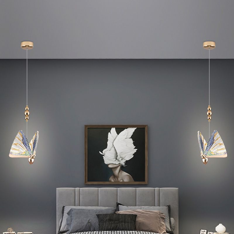 Butterfly Hanging Light Fixture Modern Style Pendant Lamp with Acrylic Shade for Bedroom