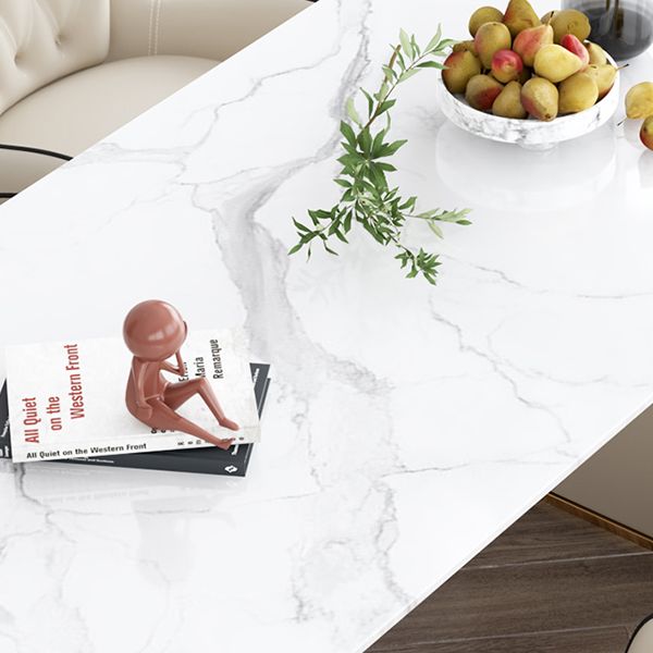 Free Form White Dining Table Sintered Stone Table Modern with Double Pedestal