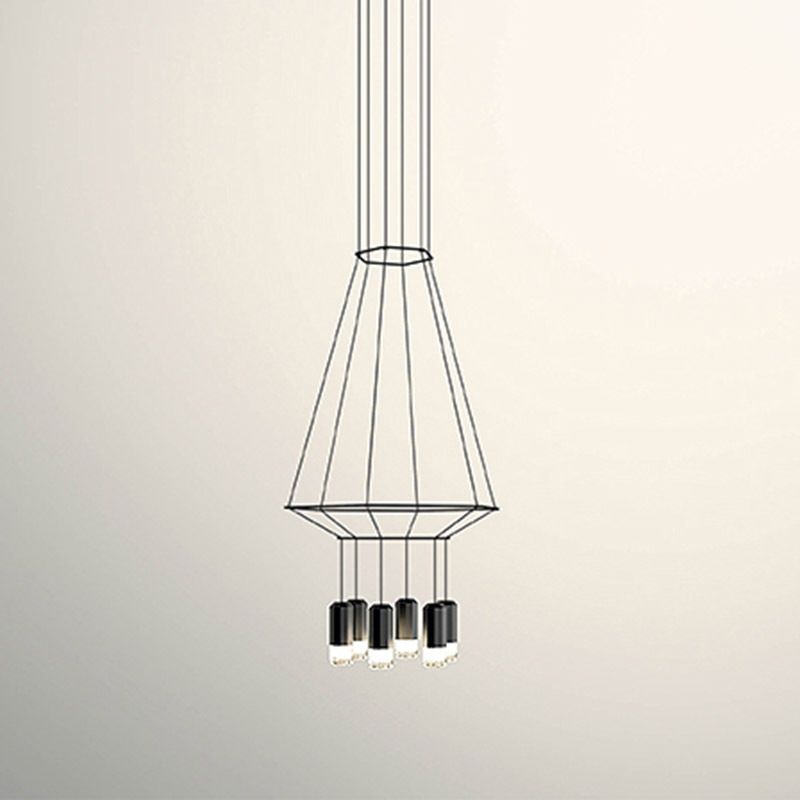 Black Metal 1 Light Pendant Light Nordic Modern Geometric Wire Cage Hanging Lamp for Restaurant