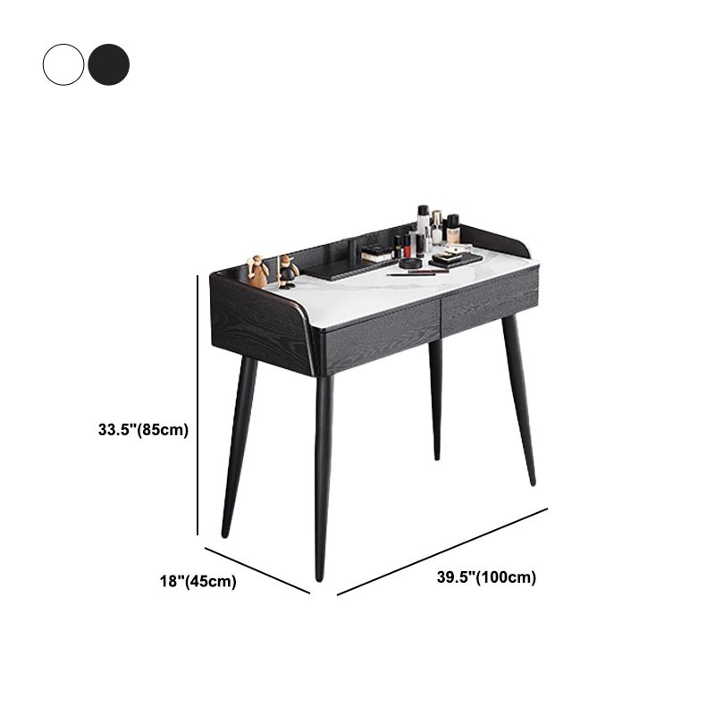 Contemporary Stone Vanity, 2 Storage Drawers With Stool, Black/White