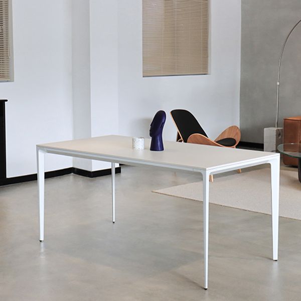 Contemporary Dining Table Sintered Stone Rectangular Table with Metallic Four-leg