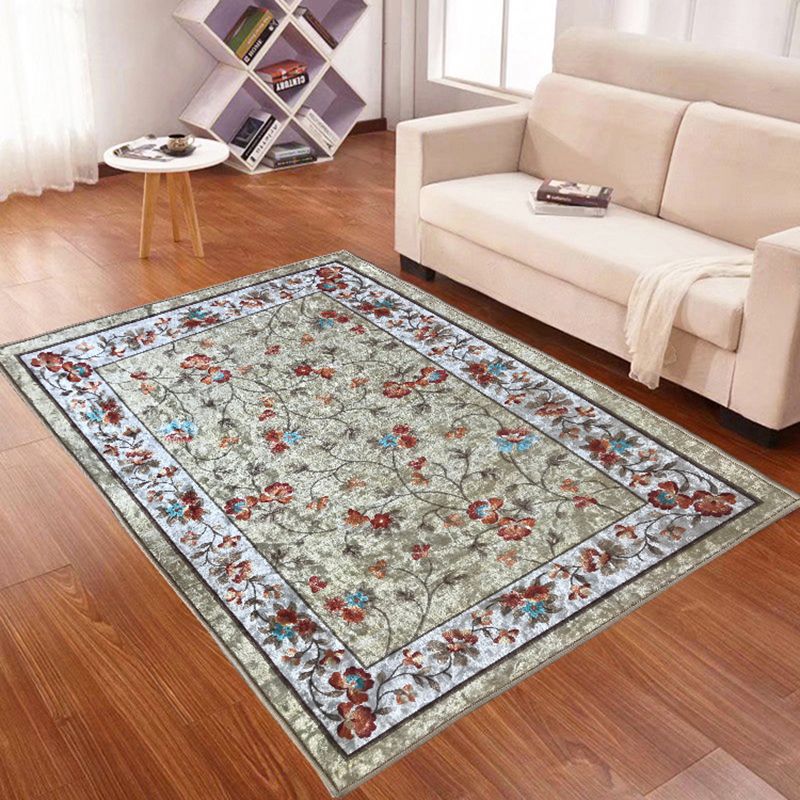 Fancy Red Carpet Medallion Pattern Traditional Area Rug Polyester Non-Slip Backing Rug for Bedroom