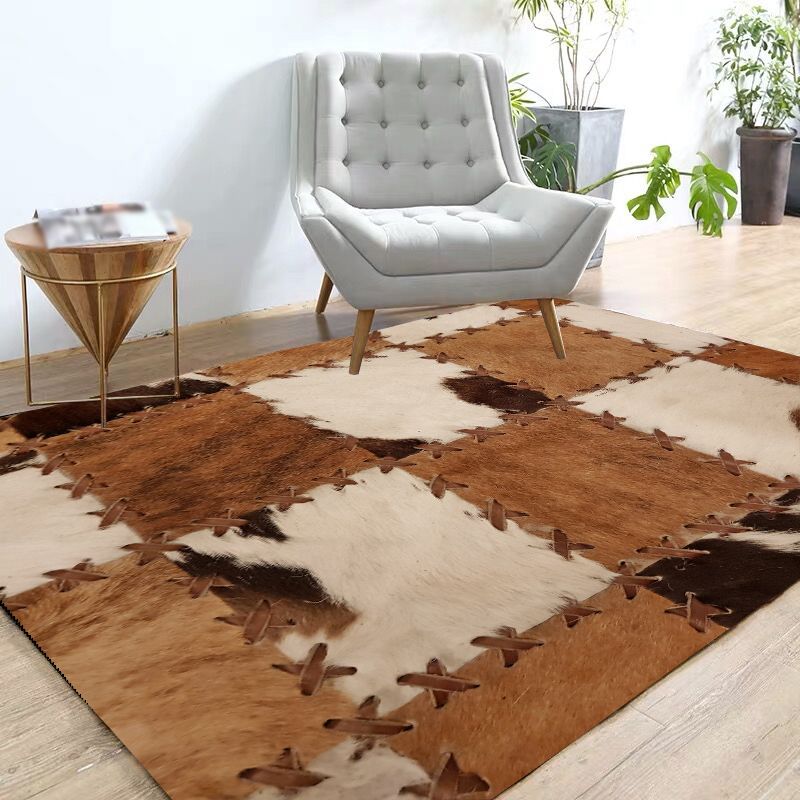 Western Panel Design Carpet Cowhide Indoor Rug Non-Slip Backing Area Carpet for Home Decoration