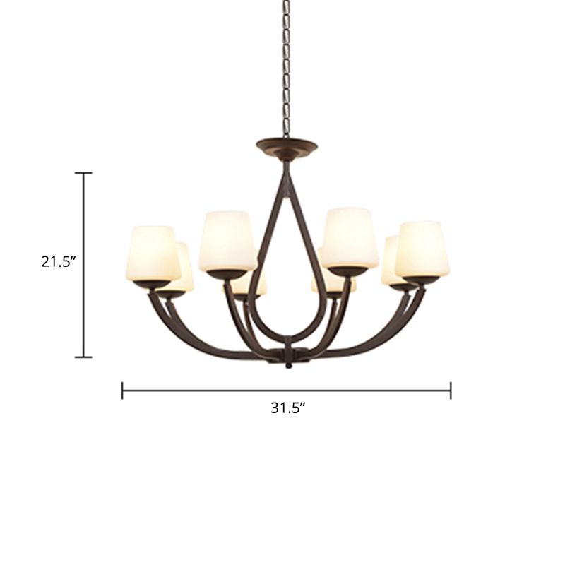 Metall schwarzer Finish Kronleuchter Swoop Arm Vintage Anhänger Licht mit konischem Milchglas Schatten