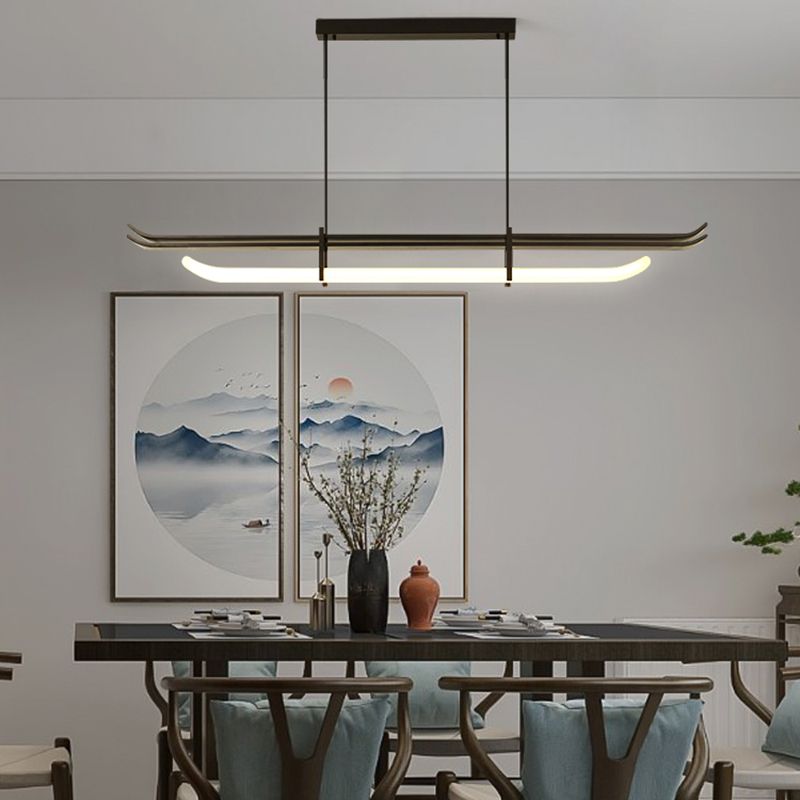 Contemporary Hanging Light Black LED Island Light Fixture with Metal for Dining Room
