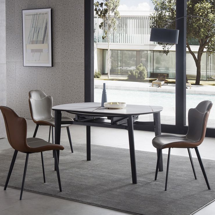 Slate and Wood Table Modern Minimalist Home Retractable Round Dining Table