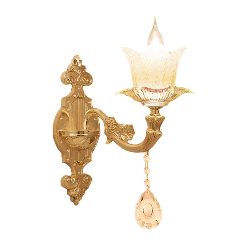Scalloped Bedside Wall Lamp Traditional Frosted Glass 1/2-Bulb Gold Sconce Light Fixture