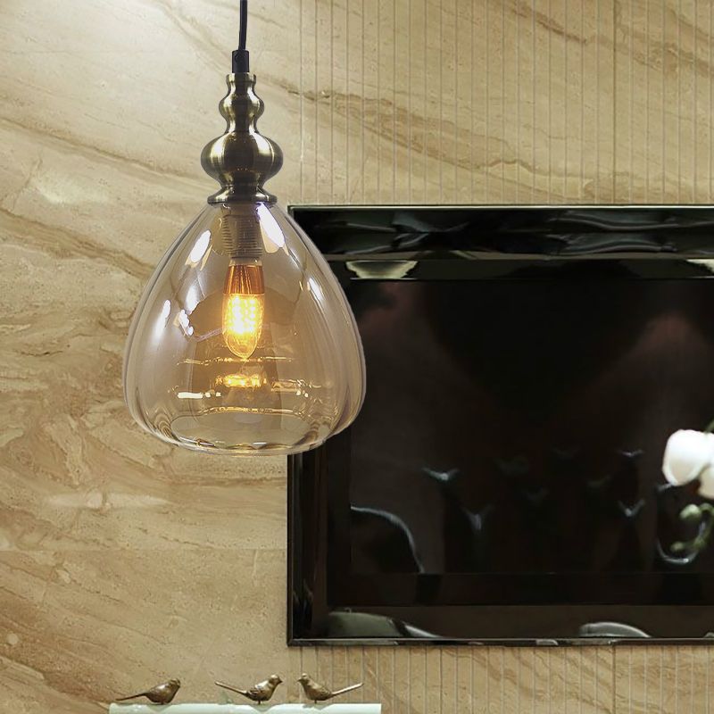 Lámpara colgante del restaurante de sombra piramidal ámbar/transparente/copa de humo bombilla simple de estilo moderno luz colgante