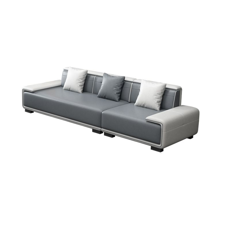 Faux Leather Sofa & Chaise with Pillows Modern U Sofa in Gray - 29.53" H