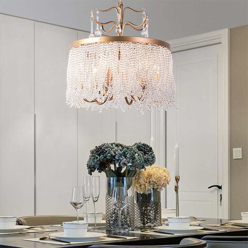 Modern Style Chandelier Metal Minimalism Hanging Light with Crystal for Bedroom