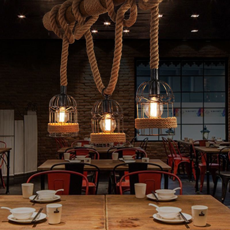 Birdcage Island Lighting Metallic Retro Industrial Style Pendant Lighting Fixtures for Restaurant