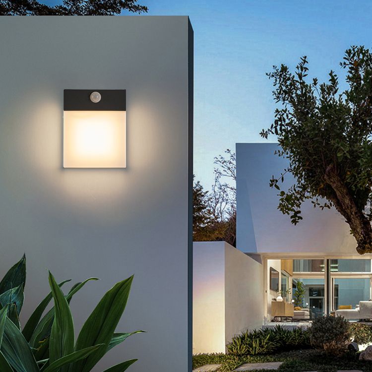 Black Modern Metal Wall Sconce Rectangle Shape Wall Light with Acrylic Shade for Courtyard