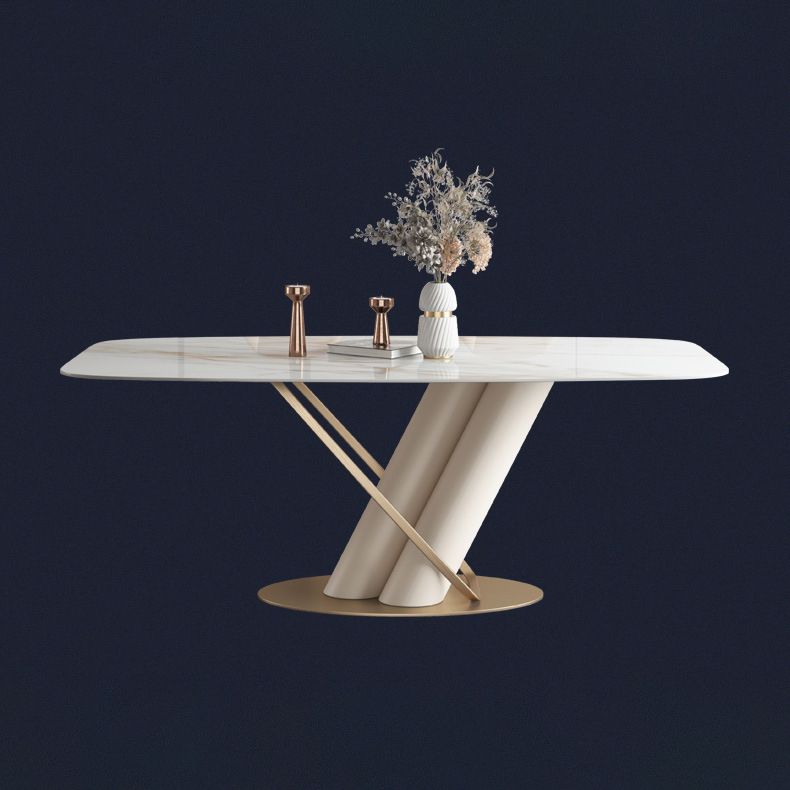 Minimalist Rectangle Dining Set for 4/6 with Glod Chairs Sintered Stone Dining Table with Metal Base