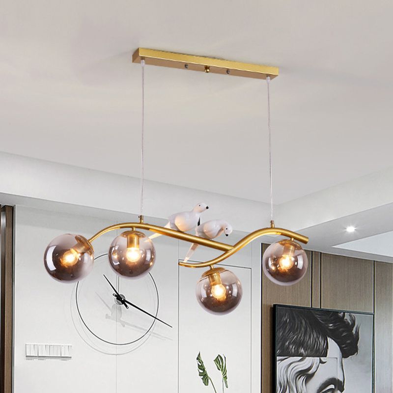 4-Lights Island Light Modern Style Island Hanging Light with Glass Shade for Living Room