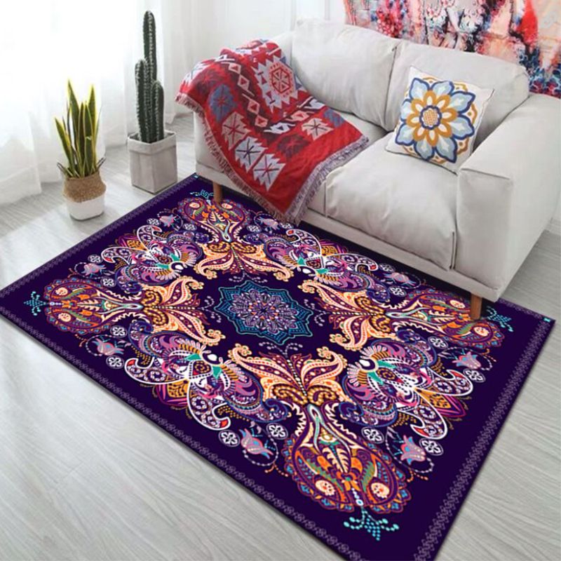 Yellow Bohemian Carpet Polyester Graphic Carpet Non-Slip Backing Carpet for Living Room