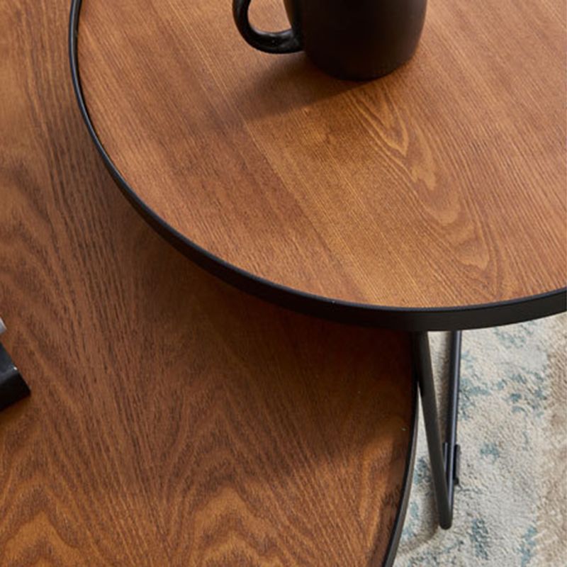 Modern Style Slate/wood Top Metal Iron Base Round Coffee Table