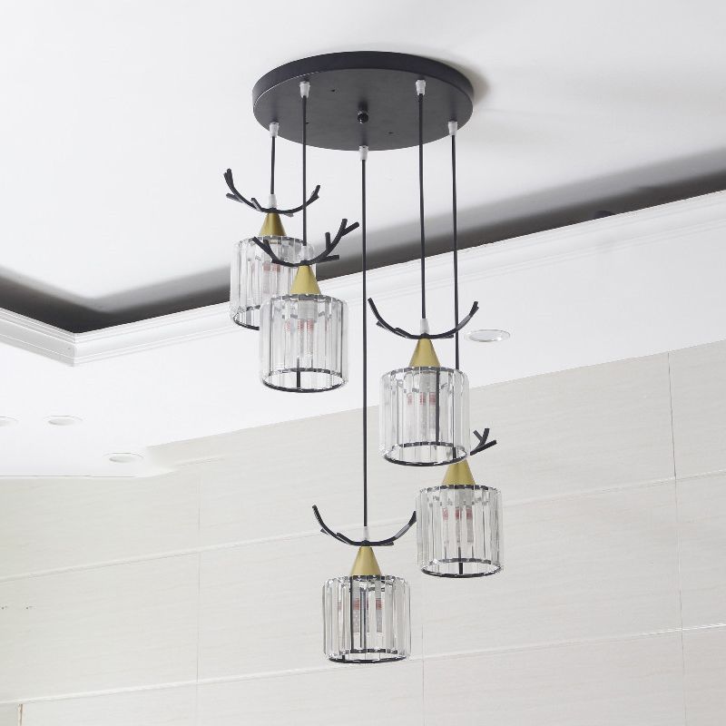 Cylinder Shape Hanging Lights Modern Style Crystal Hanging Light Fixtures