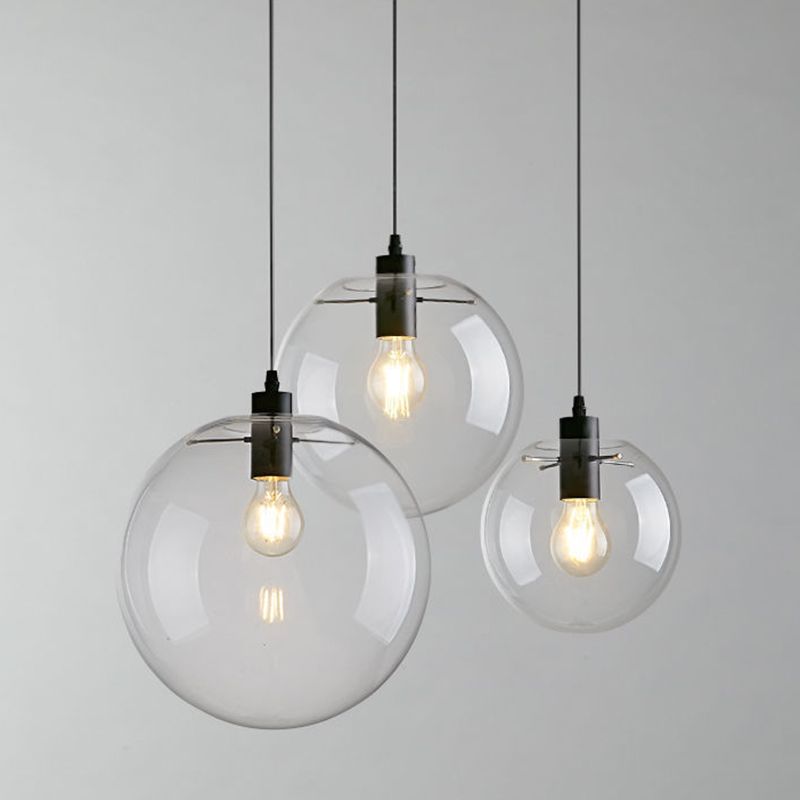 1 Light Spherical Pendant Light Modern Minimalist Clear Glass Dining Room Hanging Lamp