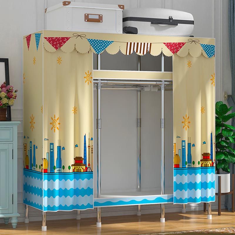 Contemporary Style Wardrobe Steel Cloth Rod Included Wardrobe Closet with Door