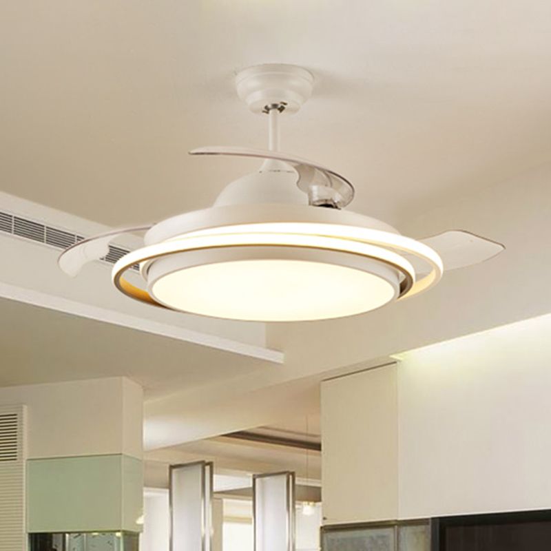 36 "/42" brede LED Semi Flush Lighting Minimalistische woonkamer 3 Messen plafondventilator Lamp met cirkel acrylschaduw in wit, afstandsbediening
