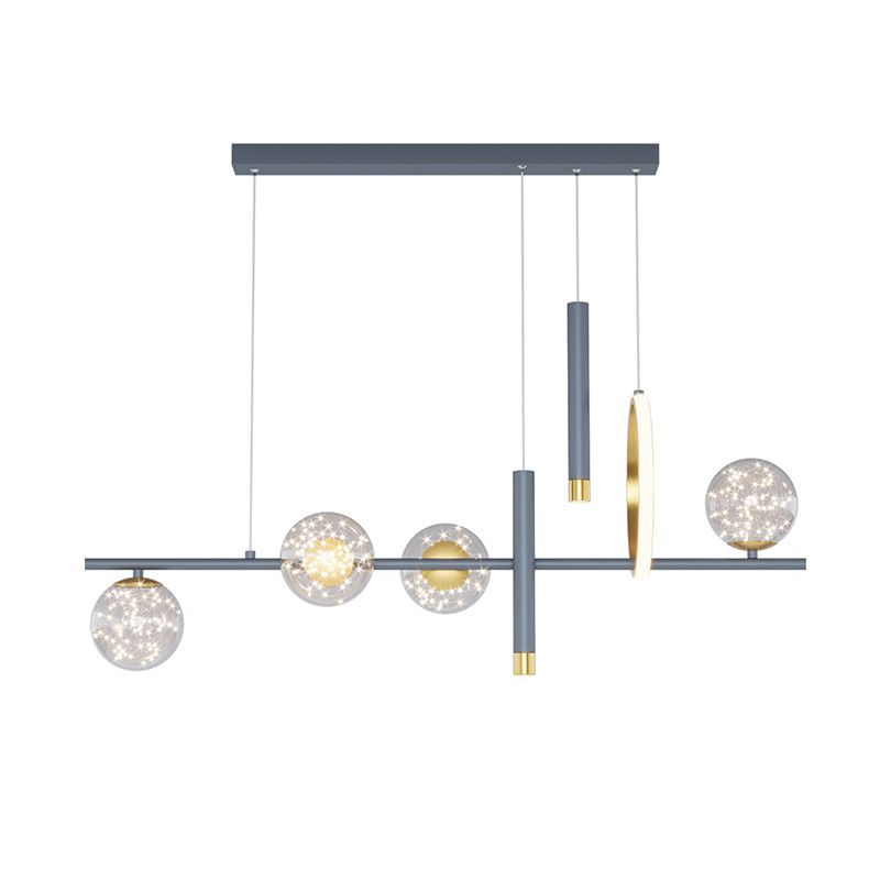 Luz colgante colgante de hierro forjado de la isla LED de lujo de lujo con sombra de vidrio transparente