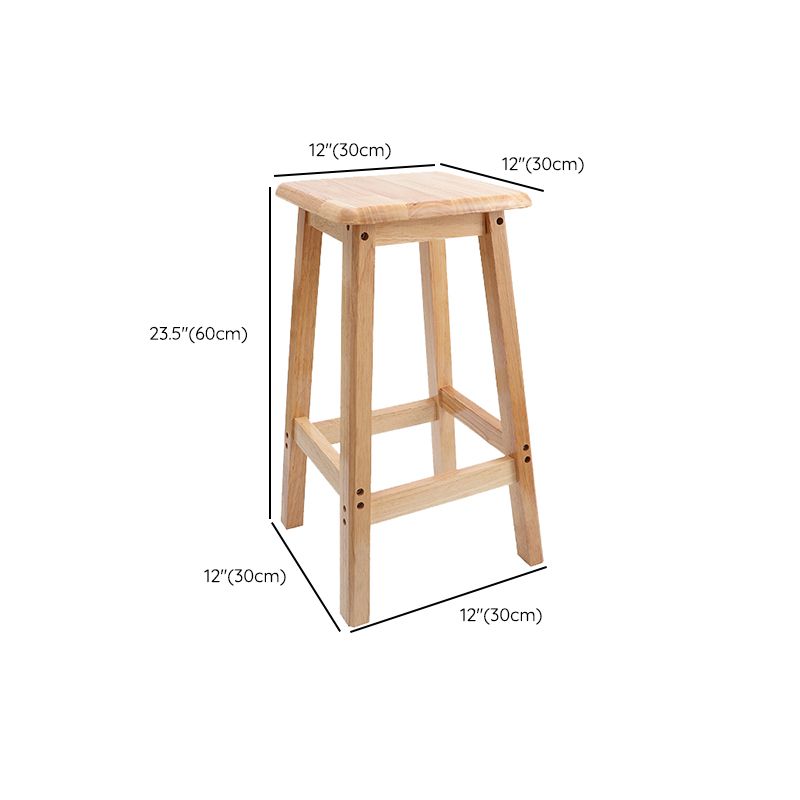 Industrial Wooden Counter Chair Square Backless Solid Wood Round High Chair with 4 Legs