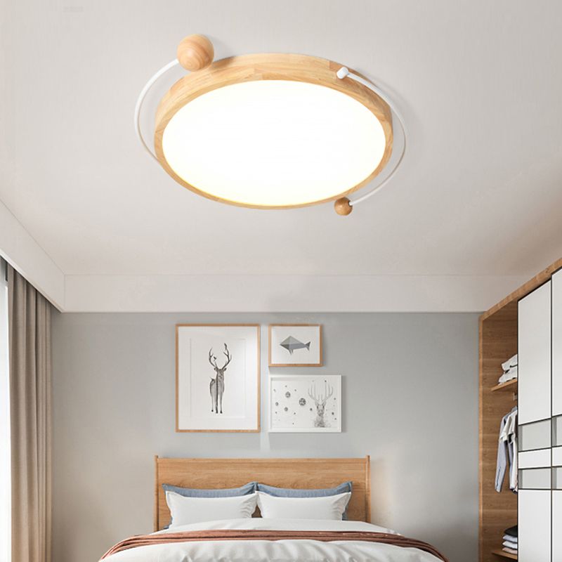 Circular Flush Ceiling Light Contemporary Acrylic Bedroom LED Flush Mount Lighting Fixture in Wood