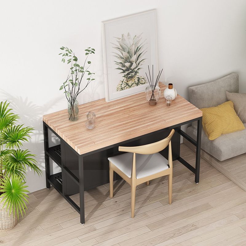 Light Wood Finish Kitchen Island Table with Metal Open Storage
